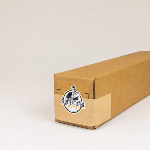 cardboard box with Plotter Paper Guys sticker logo